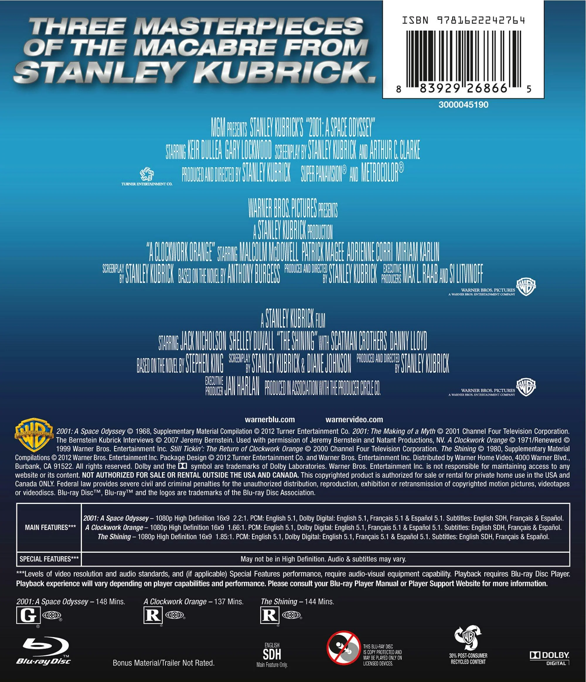 2001 - A Space Odyssey/A Clockwork Orange/The Shining (Box Set) [Blu-ray] - Image 2