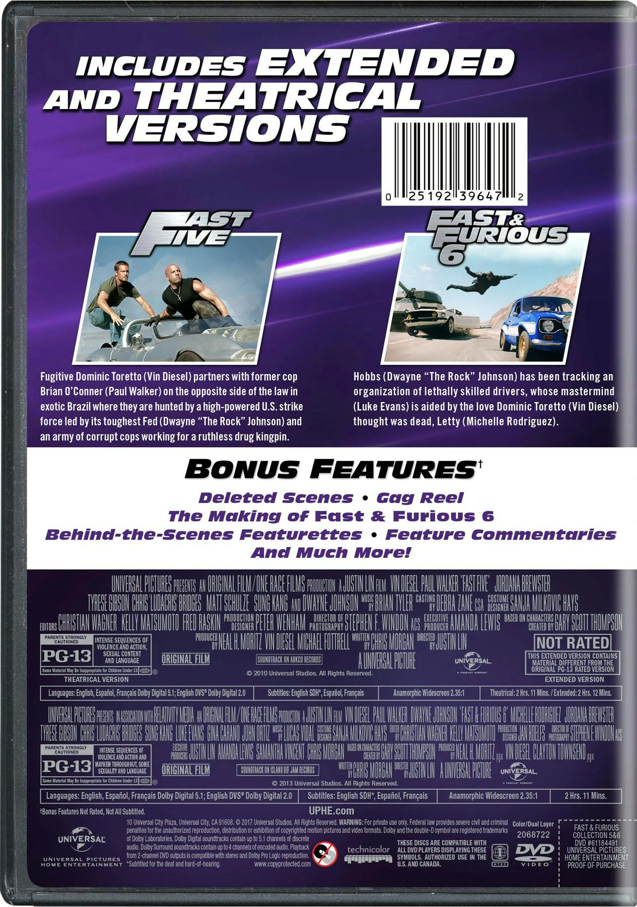 Fast & Furious Collection: 5 & 6 (DVD Double Feature) [DVD] - Image 2